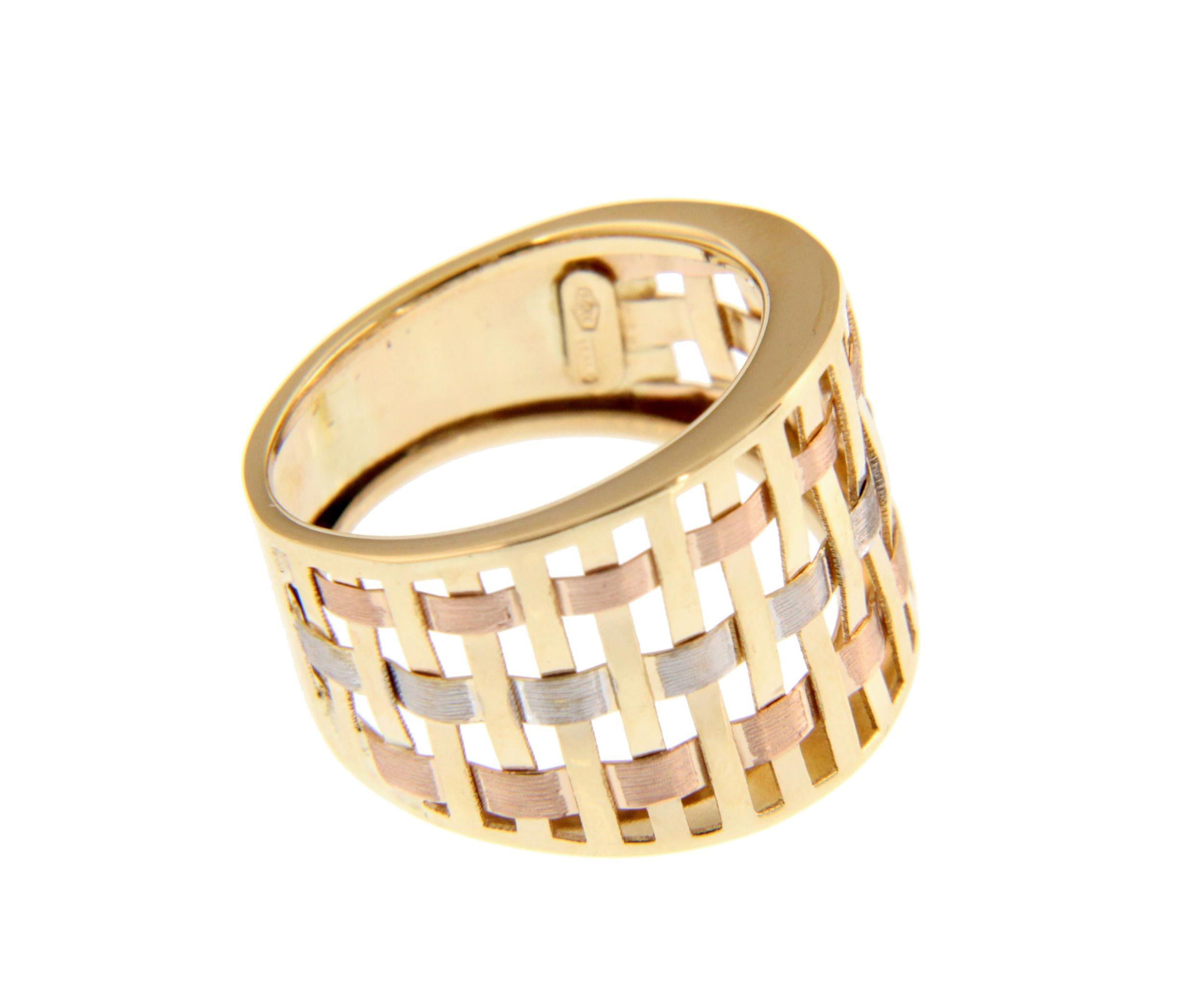 Golden, white gold & pink gold ring k14 (code S240910)